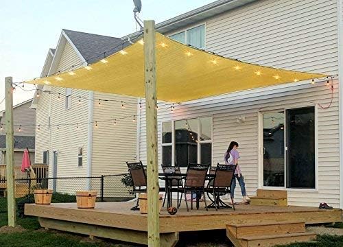 COCONUT Sun Sail Canopy 8 X 10 Ft Heavy Duty Shade Cloth Outdoor Patio Cover UV Block Sunshade Fabric Awning Shelter for Deck Carport Pool Garden, 8' x 10' Rectangle, Sand