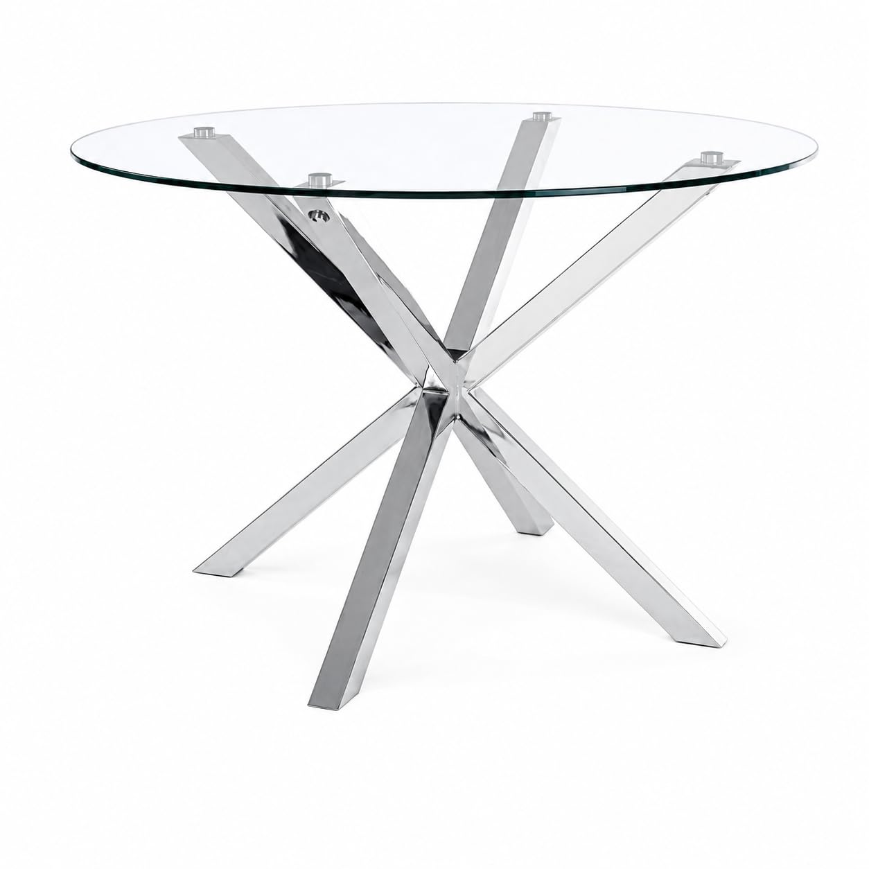 Mesa de Comedor Redonda 120 cm – Mesa de Cocina de Cristal Templado para 4-6 Personas – Mesa Redonda Moderna con Patas de Acero, Montaje Fácil, Carga 70 kg, Gris