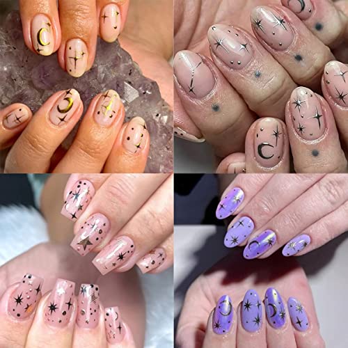 6Sheets Star Moon Sun Nail Art Stickers, Bronzing Heart Nail Decals 3D Self-Adhesive Luxury Nail Supplies, Gold Nail Art Design Stickers For Women Diy Manicure Accessories #TOP6