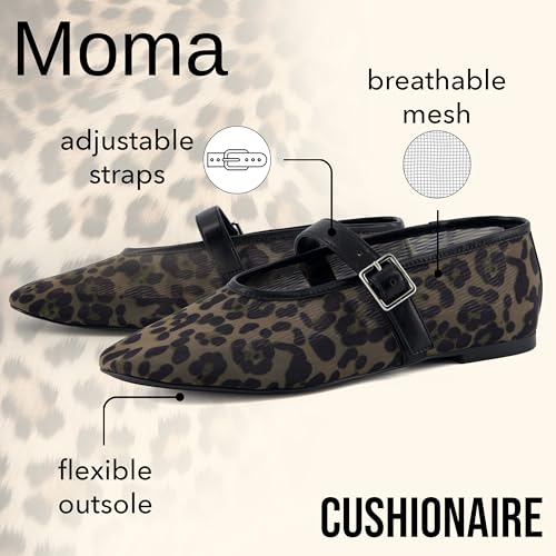 CUSHIONAIRE Moma Women's Leopard Print Mesh Mary Jane Flats – Buckle Strap, Memory Foam, Wide Widths Available4