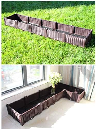 BAOYOUNI Rectangular Raised Garden Bed Kit Indoor Outdoor Plastic Planter Grow Box for Fresh Vegetables, Herbs, Flowers & Succulents, Brown, 61.41'' x 15.35'' x 8.66'' - 3