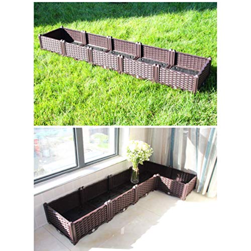 BAOYOUNI Rectangular Raised Garden Bed Kit Indoor Outdoor Plastic Planter Grow Box for Fresh Vegetables, Herbs, Flowers & Succulents, Brown, 61.41'' x 15.35'' x 8.66'' - Image 4