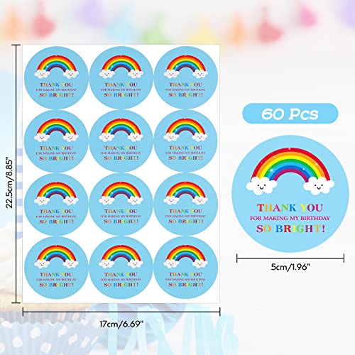 Joycraft 60Pcs Rainbow Thank You Stickers, 2" Blue Self-Adhesive Round Birthday Stickers,Personalized Gift Stickers For Envelope Seals, Gift Wrapping, Party Favor, Gift Bags, Weddings, And Baby Shower #TOP1