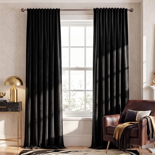NICETOWN Black Velvet Curtains 84 inch Long 2 Panels Rod Pocket & Back Tab Heavyweight Luxury Blackout Window Treatments Sliding Glass Door Winter Drapes for Bedroom W52 x L84