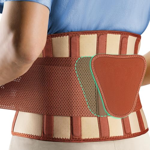 Image of FEATOL Back Brace for Lower Back Pain, Breathable Back Support Belt for Women & Men with Lumbar Pad, Lumbar Support Belt for Heavy Lifting & Work, Scoliosis, Brown, 3XL (Circumference:54-63 inch)