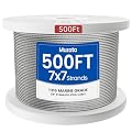 Muzata 500FT Stainless Steel Cable 1/8" T316 Marine Grade Wire Rope 7x7 Strands Construction for Cable Railing Hardware Balustrade Fencing Hanging Decking WR02, WP1