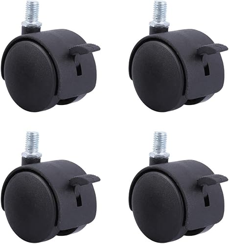 KDDEON 4 ruedas giratorias, rueda giratoria de 1,52 pulgadas con frenos, ruedas para silla de oficina de muebles, tallo roscado M8M10, capacidad de