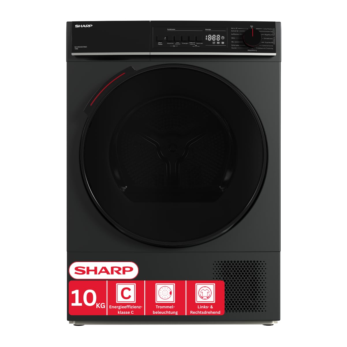 SHARP KD-WNHB0S9GAC-DE Wärmepumpentrockner (10 kg, EEK C), (15 Trockenprogramme, 20 Min. Kurzprogramm, WiFi, Edelstahltrommel mit LED-Beleuchtung), Espresso Gray