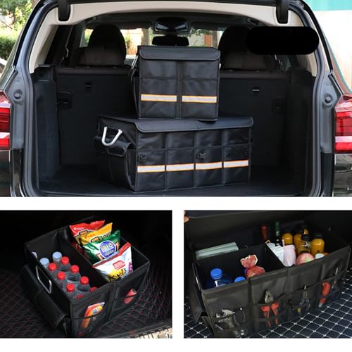 slrongpowlr Car Trunk Organizer And Storage, Black Sturdy Foldable Oxford Cloth Premium Adjustable Multi Compartments Collapsible Trunk Organizer For SUV With Lid