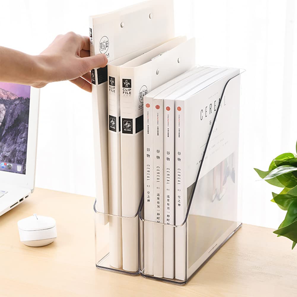 ICCGBHGO Magazine Holder, Clear Plastic Vertical File Magazine Organizer, Desktop File Magazine Book Storage Shelf for Office Desk(2PCS)