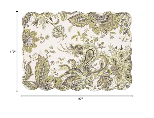 Image of 13 inch x 19 inch Amaya Quilted Vintage Floral Scalloped Jacobean Spring Set of 6