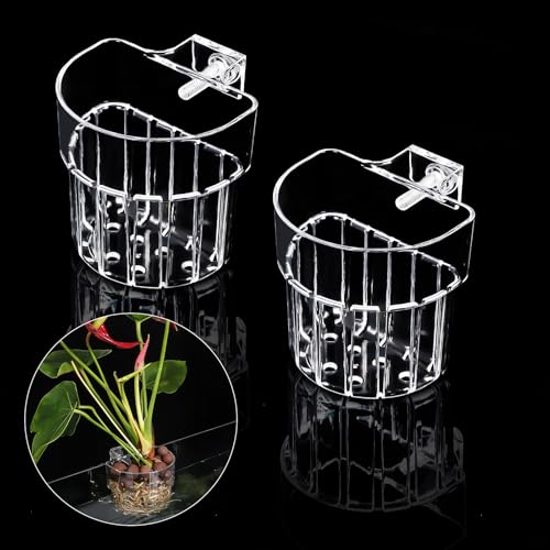 Image of 2 Pack Clear Aquarium Plant Holder Top Hanging Fish Tank Plant Holders Fits up to 0.8in Tank Edges, Aquarium Decor