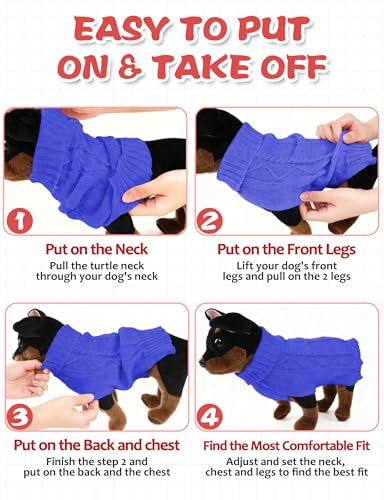 Image of Dog Sweaters for Small Medium Large Dogs Cats, Soft Warm Turtleneck Pullover Solid Cable Knit Fleece Stretch Pet Clothes,Classic Fuzzy Coat for Puppy Girl Boys for Fall Winter Cold Weather