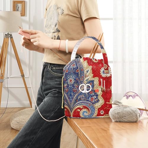 Image of Tatenale Crochet Bag Yarn Bag Knitting Project Bag with Pockets and Handle Portable Yarn Storage Organizer Tangle Free 8.3x11 InchRed Vintage Paisley29