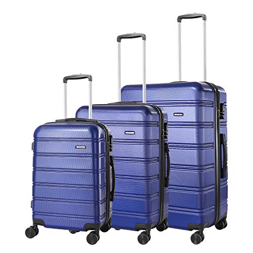REYLEO Juego de Maletas Rígida de Viaje 20" 24" 28" Equipaje de Mano con 4 Ruedas Silenciosas y Candado de Combinación - Azul