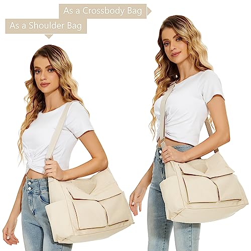 Image of KALIDI Canvas Tote Bag Large Hobo Crossbody Shoulder Handbag Zipper Messenger Bag for Women or Men Casual College Work
