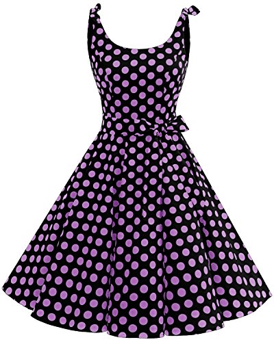 bbonlinedress Women's 1950s Vintage Retro Bowknot Floral Cocktail Swing Party Dress Black Purple BDot 3XL
