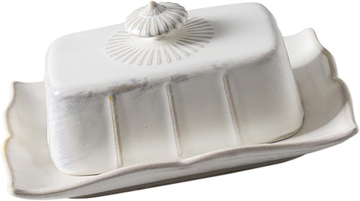 Ceramic Butter Tray with Lid for Fresh Food Storage Decorative Dessert Plate for Kitchen and Restaurant Use Easy Clean Porcelain Dish for Butter Cookies Nuts and Fruit Serving