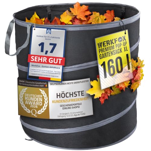 Werkfox Garten-Abfallsack Selbststehend & robust; Pop-Up Gartensäcke Laubsack für Grünschnitt Rasenschnitt & Gartenabfälle (L)