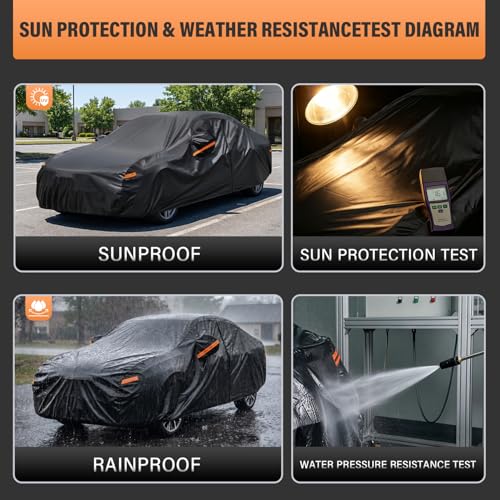 Image of Kayme 7 Layers Heavy Duty SUV Car Cover Waterproof All Weather, Full Exterior Cover Outdoor Snow Sun Uv Protection with Zipper for Automobiles, Universal Fit for Sedan (191 to 201 Inch) Black