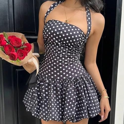 Image of Women's Y2K Sexy Halter Corset Mini Dress Backless Corset Bubble Ruched Waist Club Party Dresses