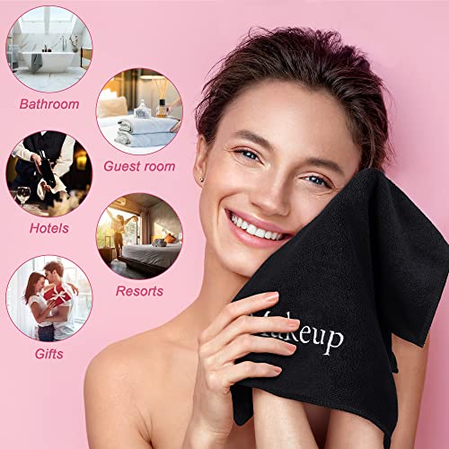 Turstin 24 Pack Makeup Remover Towels 13X13 Inch Microfiber Face Towels Reusable Makeup Wash Cloth Facial Cleansing Makeup Towels For Women Skin Care Holiday Gift, Black #TOP5