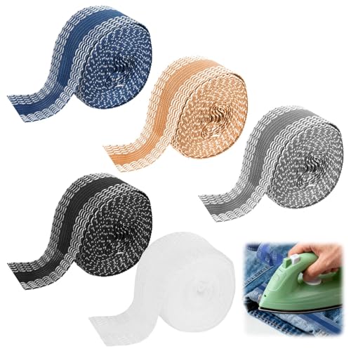 SpaceWings 5PCS Fabric Tape for Clothes Set (5 Colors),Iron on Hemming Tape, Hem Tape for Pants, Ideal for Home Sewers, Renters and DIY Clothing Repairs,Simple and Convenient