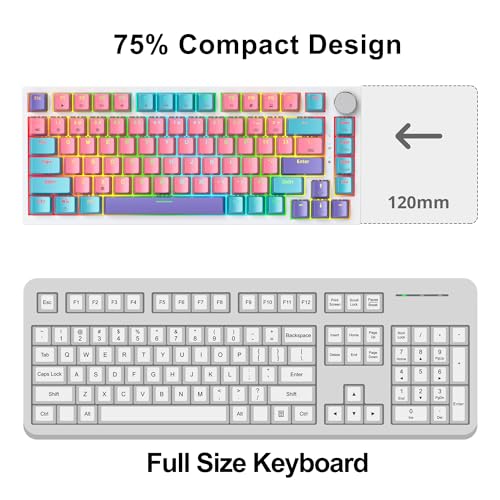 Image of Fogruaden Wired Hot Swappable 75% Percent Mechanical Keyboard, Red Switch, TKL Pink Mechanical Keyboard, Gasket Mount, RGB Backlit Compact Gaming Keyboards with Volume Knob(Pink)
