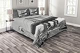 Ambesonne Landscape Bedspread Set, Brooklyn New York USA Landmark Bridge Street with Cars Photo, 3 Piece Decorative Bedding Coverlet and 2 Pillow Shams, Queen Size, Charcoal Grey White