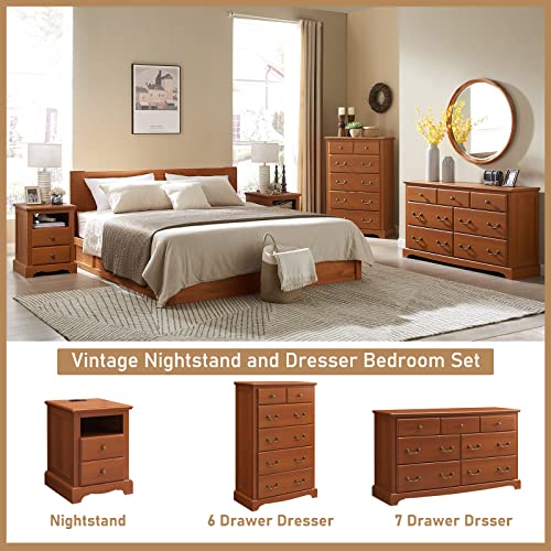 T4Tream 6 Drawers Dresser Chests For Bedroom, Wood Rustic Tall Chset Of Drawers,Dressers Organizer For Bedroom, Living Room,Hallway, Cherry #TOP3