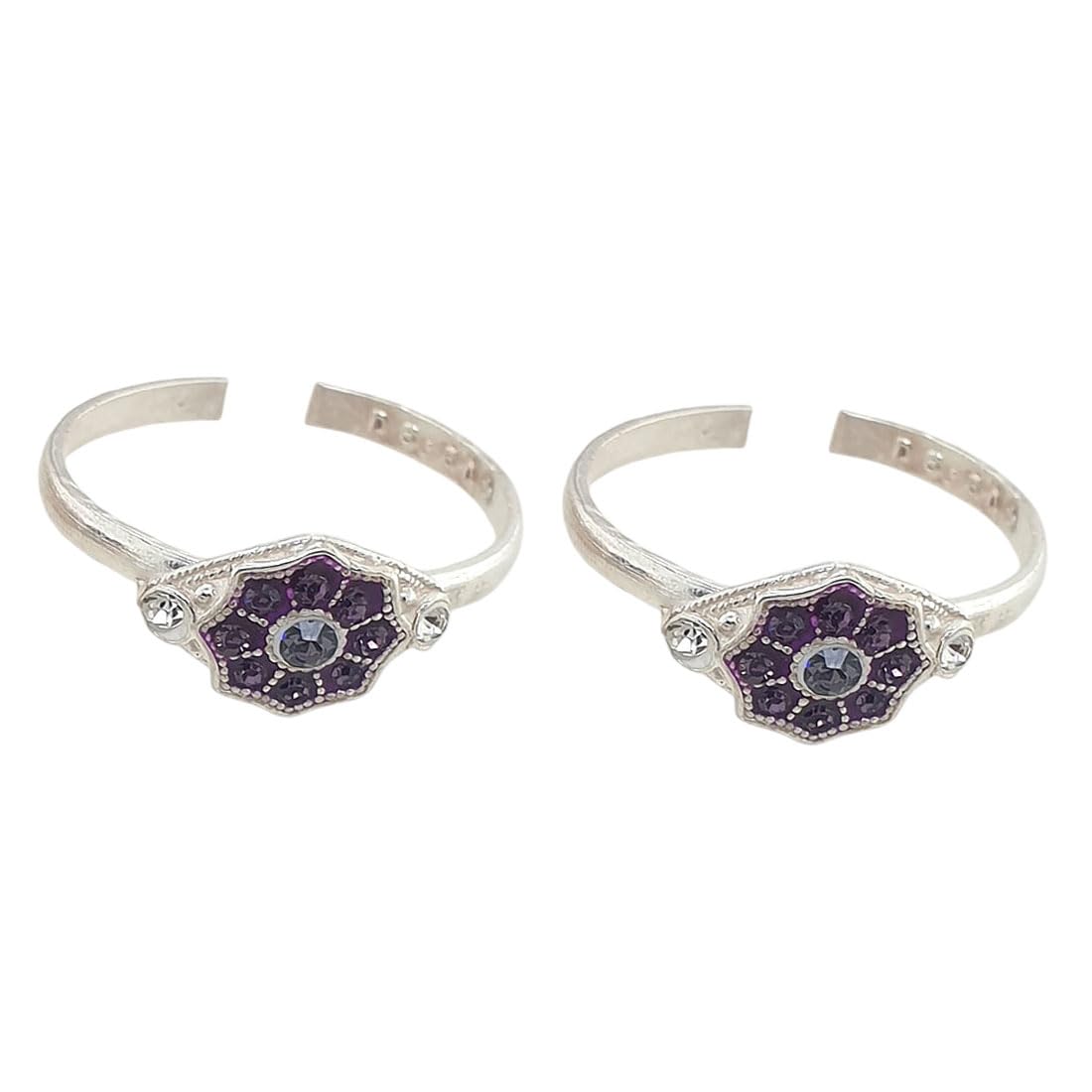 sahiba gems Pure Silver Multi Colour Zircon Leg Thumb Toe Ring Bichhiya For Women ~ Pack in 2 Piece (Band Style)-picture-2