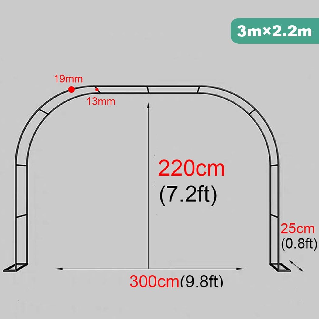 Metalowa kratka ogrodowa do roślin pnących, 3 m x 2,2 m, zielony łuk, DIY, do użytku na zewnątrz i wewnątrz, altanka, na wesela i ceremonie, trwała i stylowa