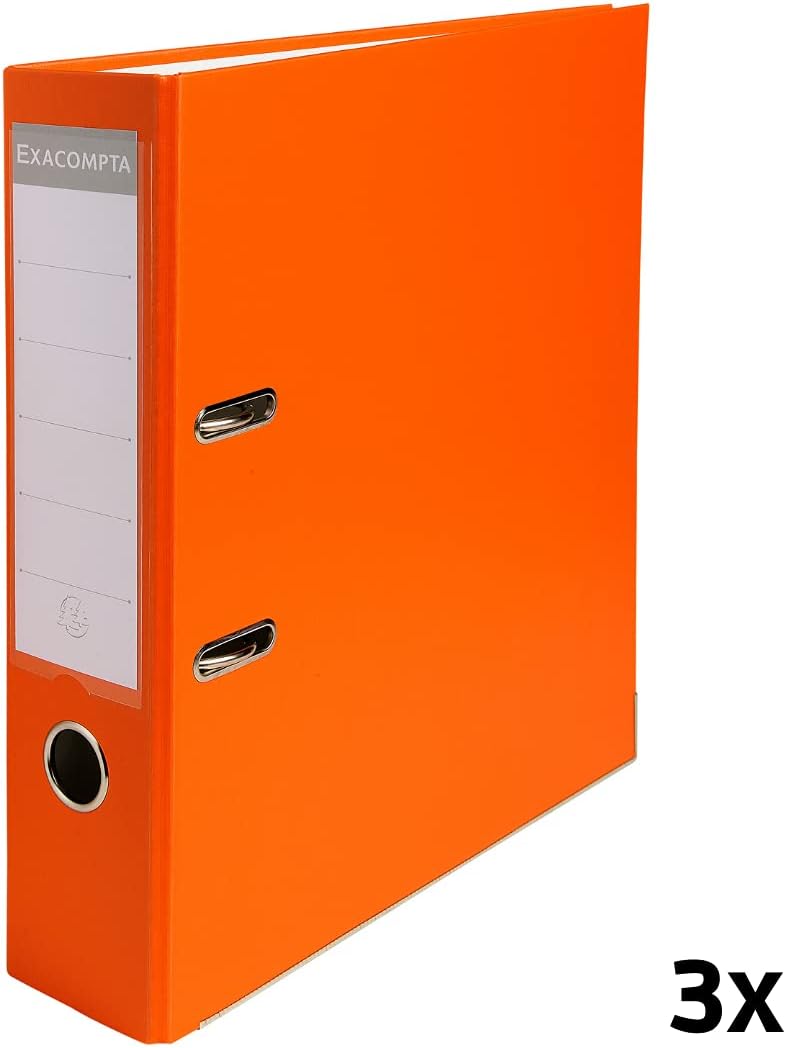 Exacompta – Ref. 918414SE Lever Arch Files with 80 mm Spine A4 Polypropylene Exterior and Paper Interior Pack of 3 Orange