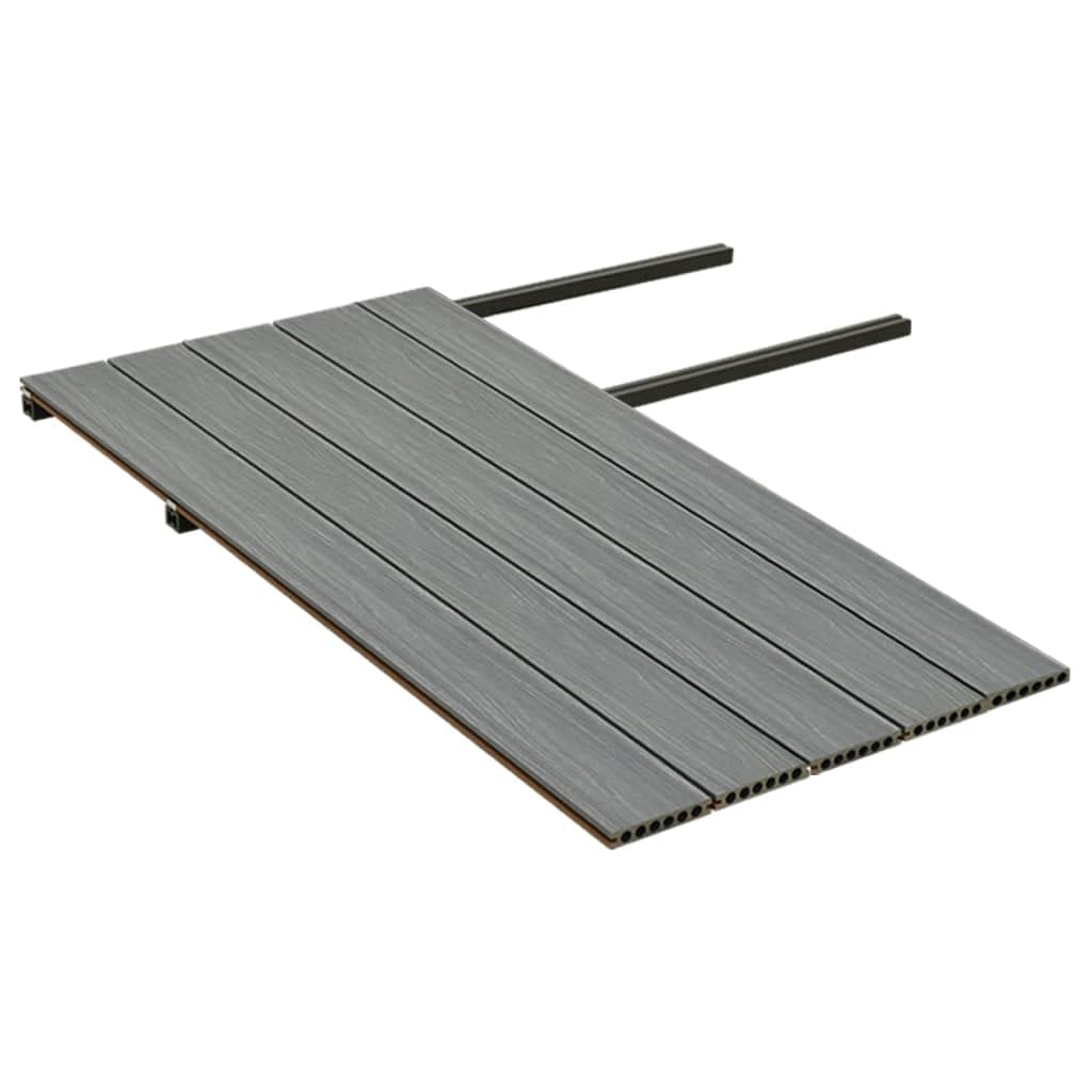 Lot de lames de terrasse WPC avec accessoires marron gris 10 m² 2,2 m de long, 23 mm d'épaisseur, lames de co-extrusion pour balcon, piscine, imperméables et durables avec structure en bois