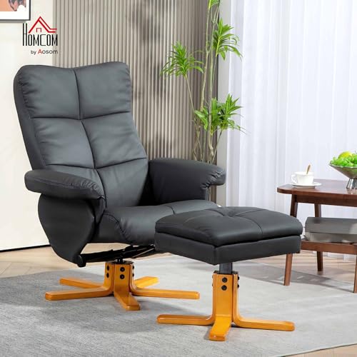 HOMCOM Relaxsessel mit Hocker, 360°drehbarer Fernsehsessel mit Liegefunktion Lesesessel für Schlafzimmer, Wohnzimmer, Kunstleder, Dunkelgrau – Bild 3