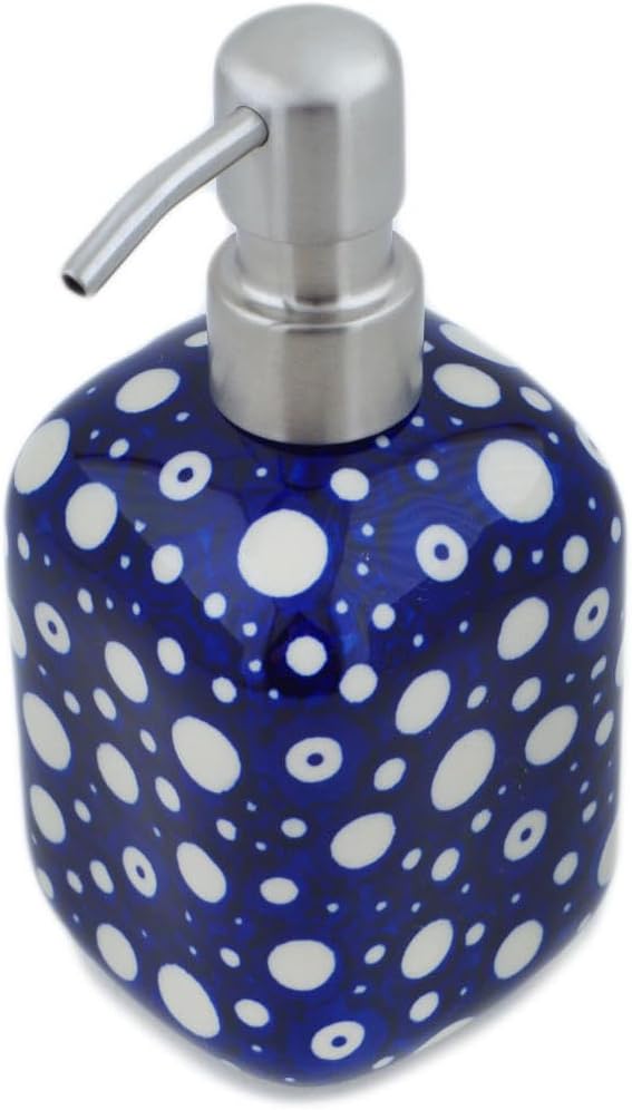 Polmedia Polish Pottery Soap Dispenser UNIKAT - Blue Eye Scatter Pattern Handmade in Boleslawiec Poland + Certificate of Authenticity