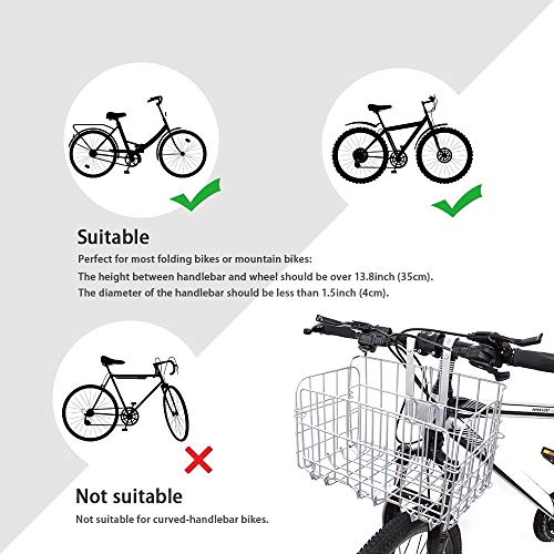 ASPIRER Fahrradkorb Vorne - Faltbar Lenkerkorb Vornekorb, Drahtgeflecht Zusammenklappbar Abnehmbar Vorne Hinten Hängender Fahrradkorb Rostfrei für Studenten/Bergsteiger/Cam (Silver)