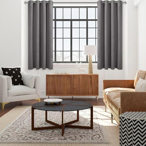 Image of DWCN Blackout Curtains Room Darkening Thermal Insulated Grommet Window Curtain for Bedroom Living Room 42 x 45 Inch, Light Grey Thick Curtain, Set of 2