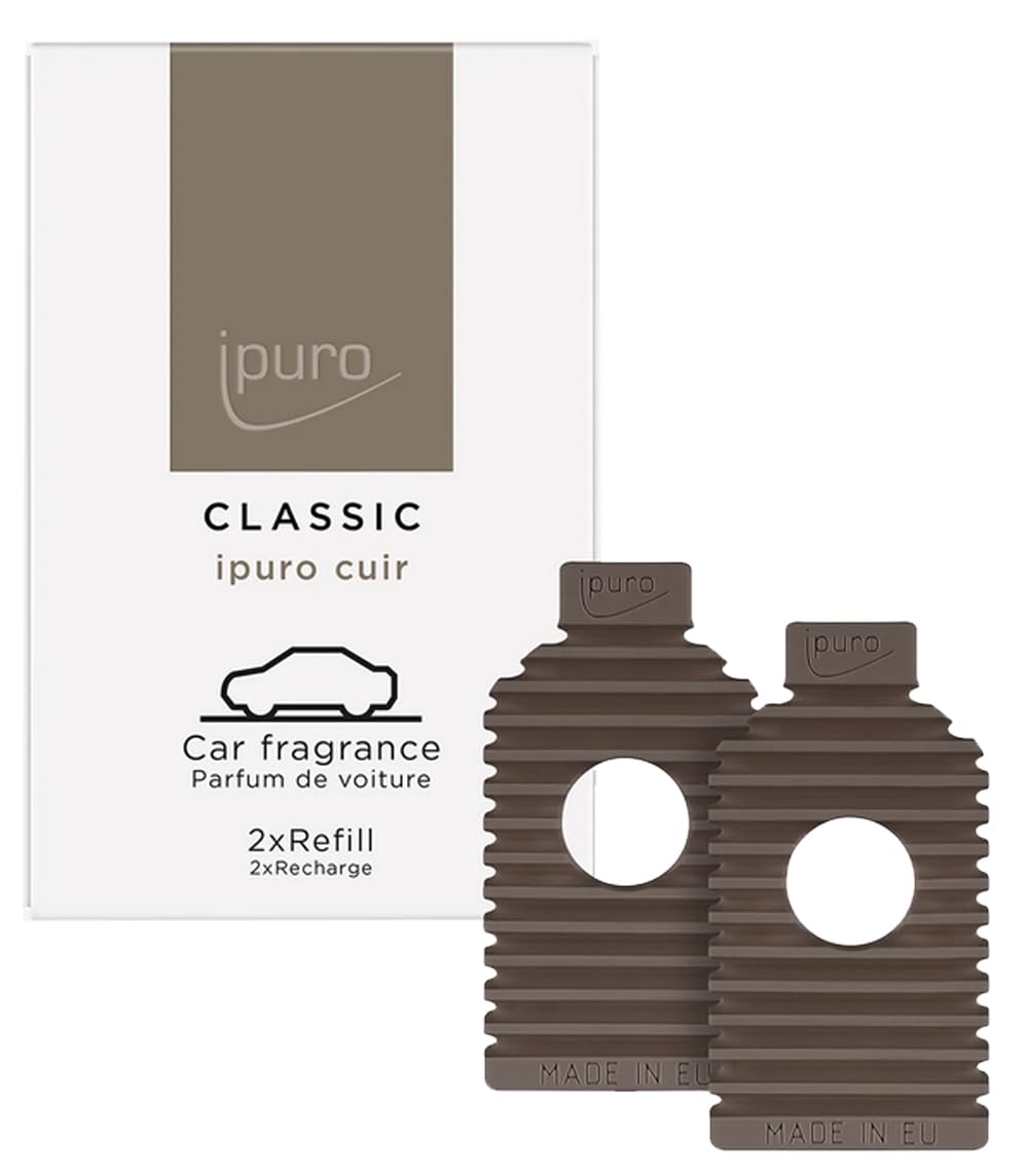 ipuro Classic Car Line Autoduft Cuir EVA Refill 2x9g - Luxuriöser Duft für Auto mit Zitrusnoten, Leder & Vanille - Langanhaltender Autoduft Lufterfrischer - Passend für ipuro Classic Autostecker Clip