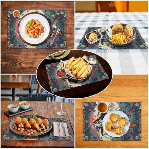 Set de table lavable en vinyle tissé squelette résistant à la chaleur pour dîner