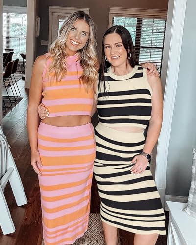 Image of Arach&Cloz Women's Non See Through 2 Piece Sets Tank Top and Midi Skirt Knit Outfits