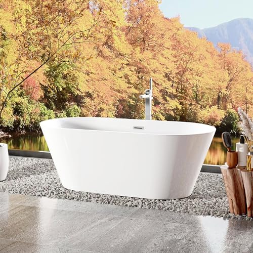 REAXOAL Acrylic Freestanding Bathtub with Drain 140 * 75 * 58CM White