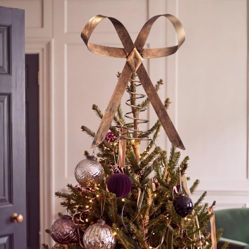 Retisee 9.84 Inch Brass Bow Christmas Tree Topper, Metal Christma...