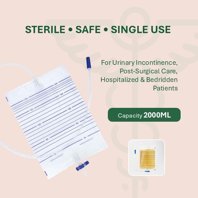 Miniatura 4 de Paquete de 10 Bolsa de drenaje urinario, bolsas urinarias con válvula antirreflujo, bolsas de orina de 67.6 fl oz con interruptor de drenaje fácil,