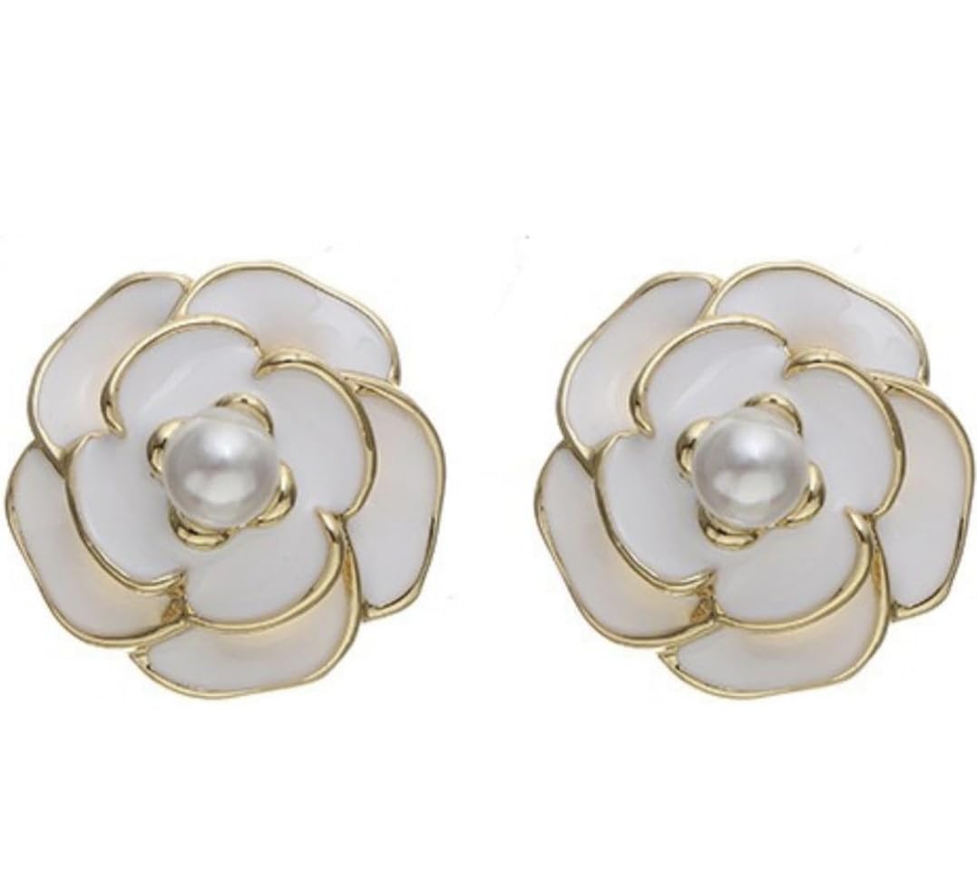 AlankritParis White Flower Pearl Button Cover Clip, Gold Plated Camellia Style Decorative Shirt Button Brooch for Women, No Sewing Required-image-44