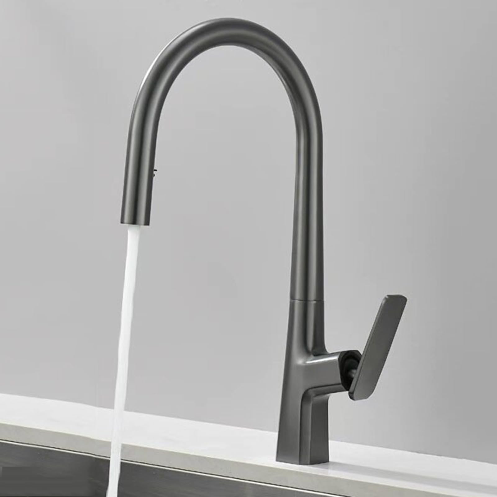BiaoTeng Grifo Cocina para Fregadero 2 Salidas con Ducha Extraible Giratorio 360 Grados agua Fría y Caliente Grifo de Cocina Fregadero Extraible Laton Gris