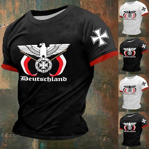 YOSUWOAI Camiseta para hombre de Alemania, camiseta alemana de la Wwii, veteranos, estampada, de algodón, informal, cuello redondo, transpirable, de manga corta, para gimnasio, camiseta ligera, O