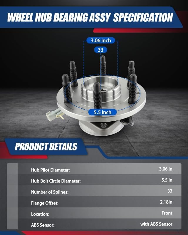 515160 Front Wheel Hub Bearing Assembly 4WD for Chevy 2014-2020 Silverado 1500, 2015-2020 Suburban/Tahoe, GMC 2014-2018 Sierra 1500, 2015-2020 Yukon/Yukon XL, Cadillac 2015-2020 Escalade, 6 Lugs w/ABS