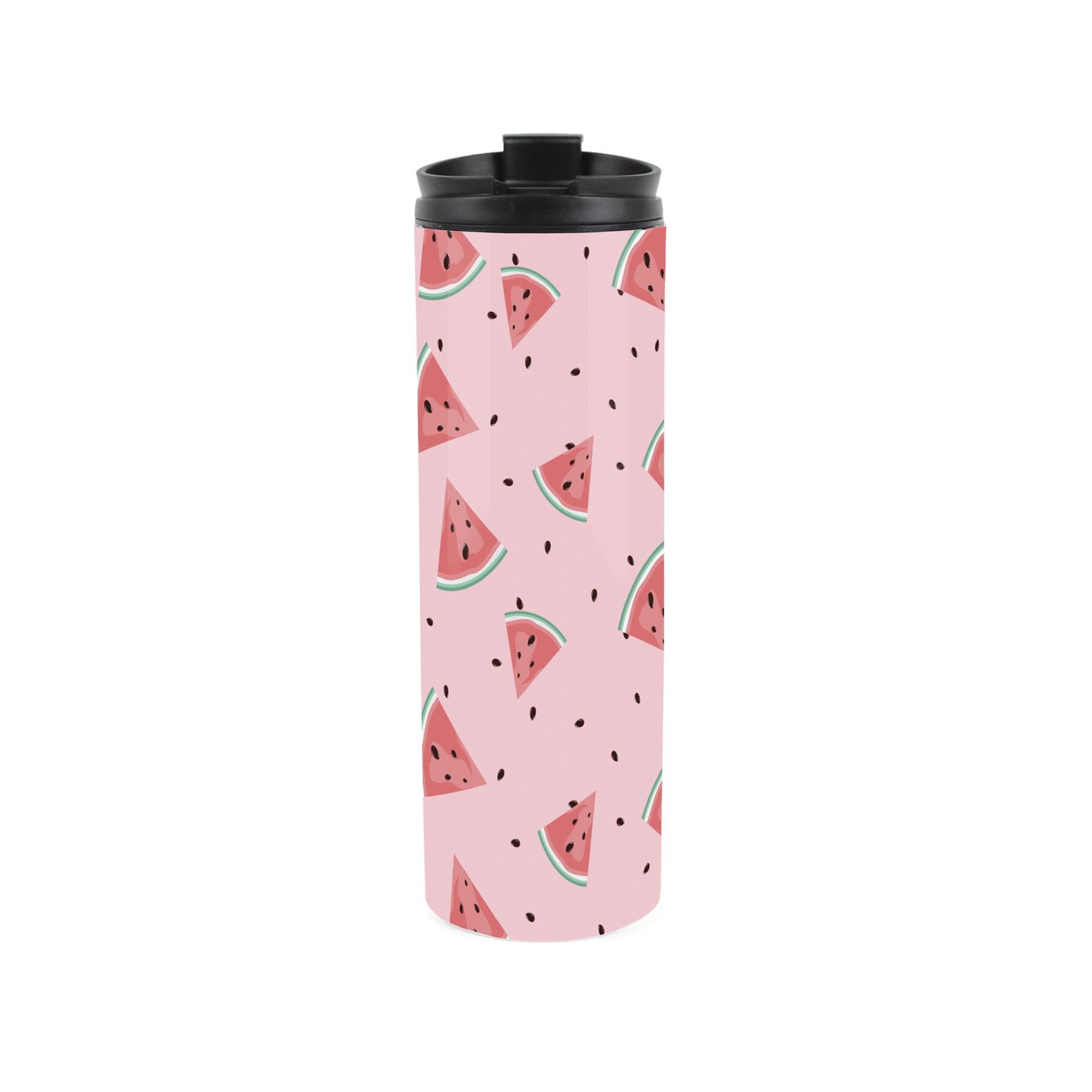 Purely Home Watermelon Travel Mug - Pink Fruit Print Novelty Gift - Reusable Stainless Steel Vacuum-Sealed Double-Walled Hot/Cold Drinks Travel Flask 500ml (16 fl oz)