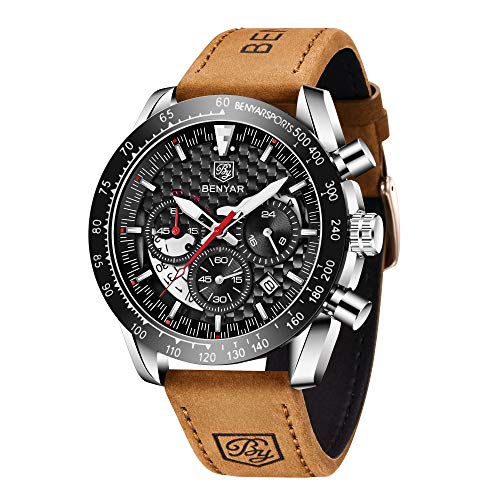BY BENYAR Mens Watches Sports Stylish Analog Quartz Chronograph Watch Date Waterproof 3ATM Business Leather Strap Wrist Watches for Men (B08LQ2MJCR) Amazon Price History, Amazon Price Tracker